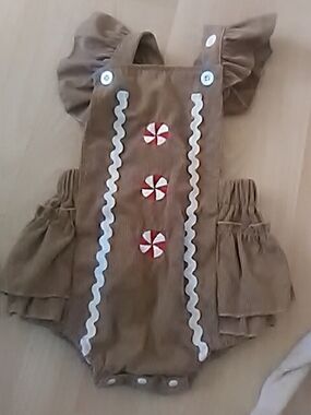 Classic Brown Ruffle Baby One-Piece with Peppermint Details